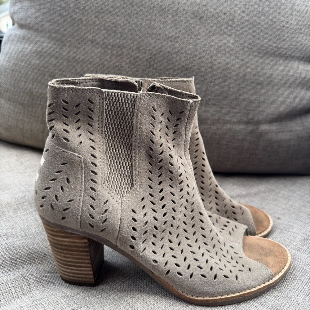 Toms Perforated Taupe Ankle Booties